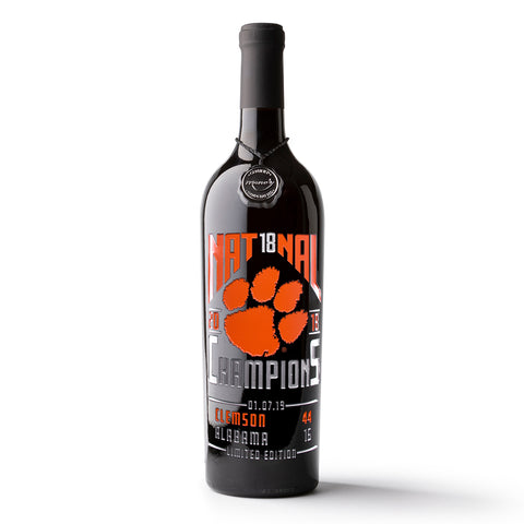 Clemson University 2018 Nat18nal Champions Etched Wine