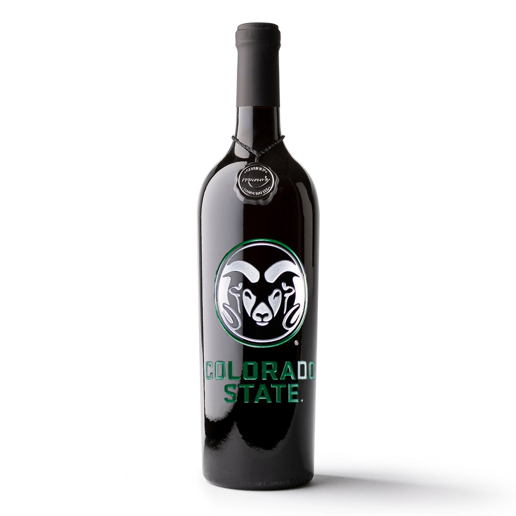 Colorado State University Etched Wine Bottle