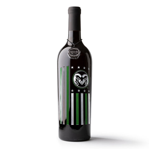 Colorado State University Flag Etched Wine Bottle