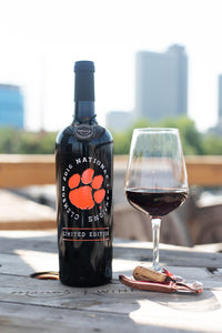 Clemson University National 2016 Champions Etched Wine Bottle