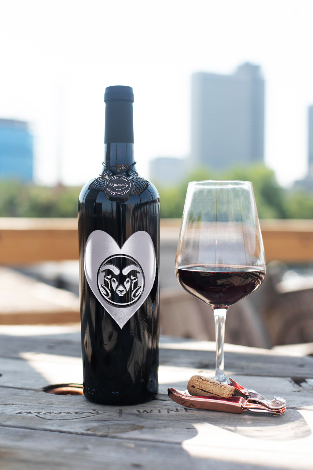 Colorado State University Heart Etched Wine Bottle