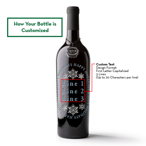 Happy Holidays Snowflake Custom Etched Wine Bottle