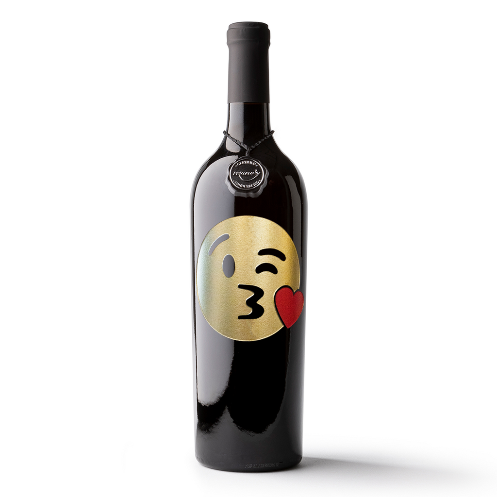 Kissing Emoji Etched Wine Bottle