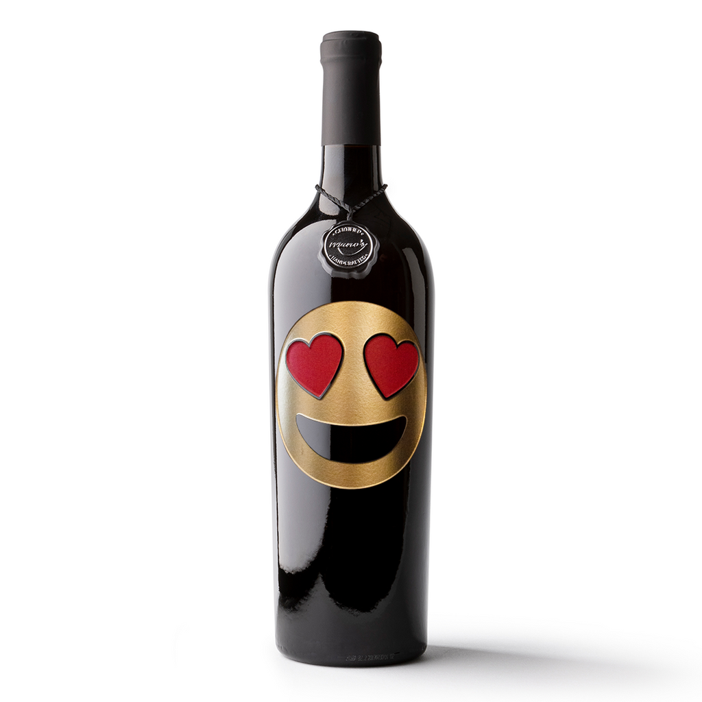 Heart Eyes Emoji Etched Wine Bottle