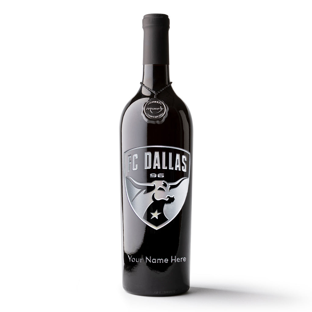 FC Dallas Logo Custom Name Etched Wine