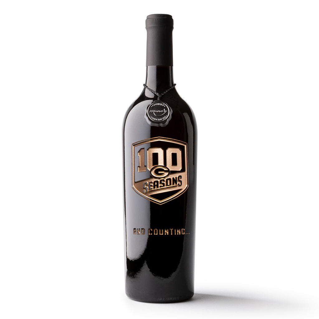 Green Bay Packers 100 Seasons Logo Etched Wine