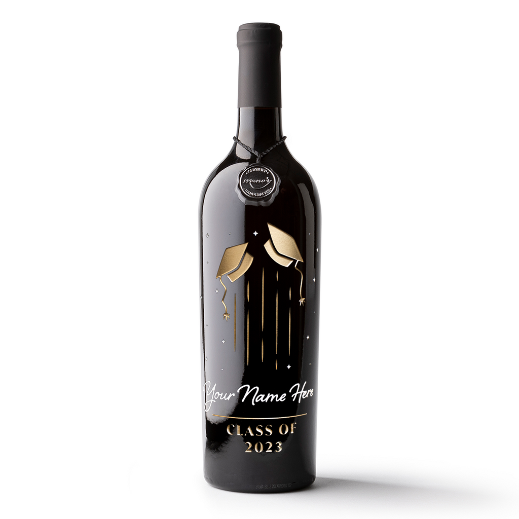 Customize a bottle of Custom Graduation Cap Etched Wine to celebrate a fellow higher education graduate!