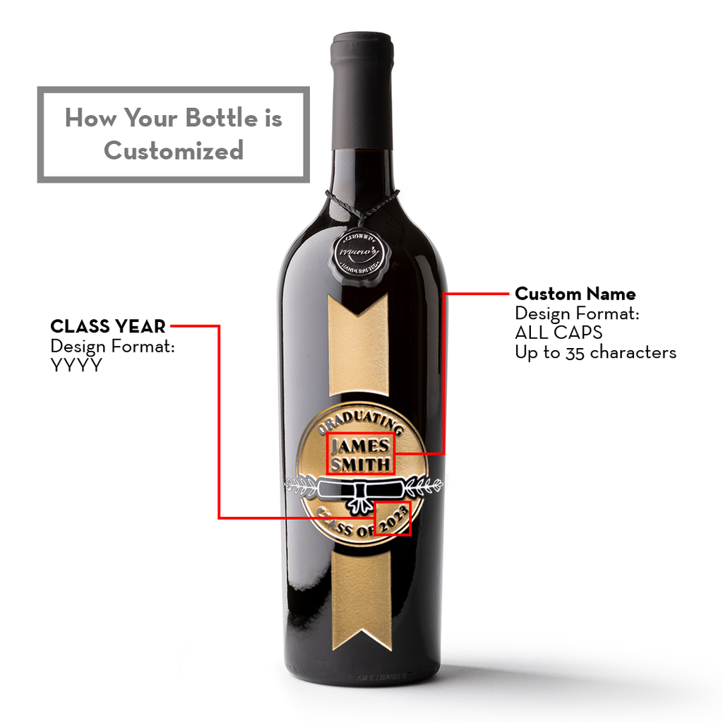 Get your graduate's name and graduating class etched on a Graduation Award wine bottle!