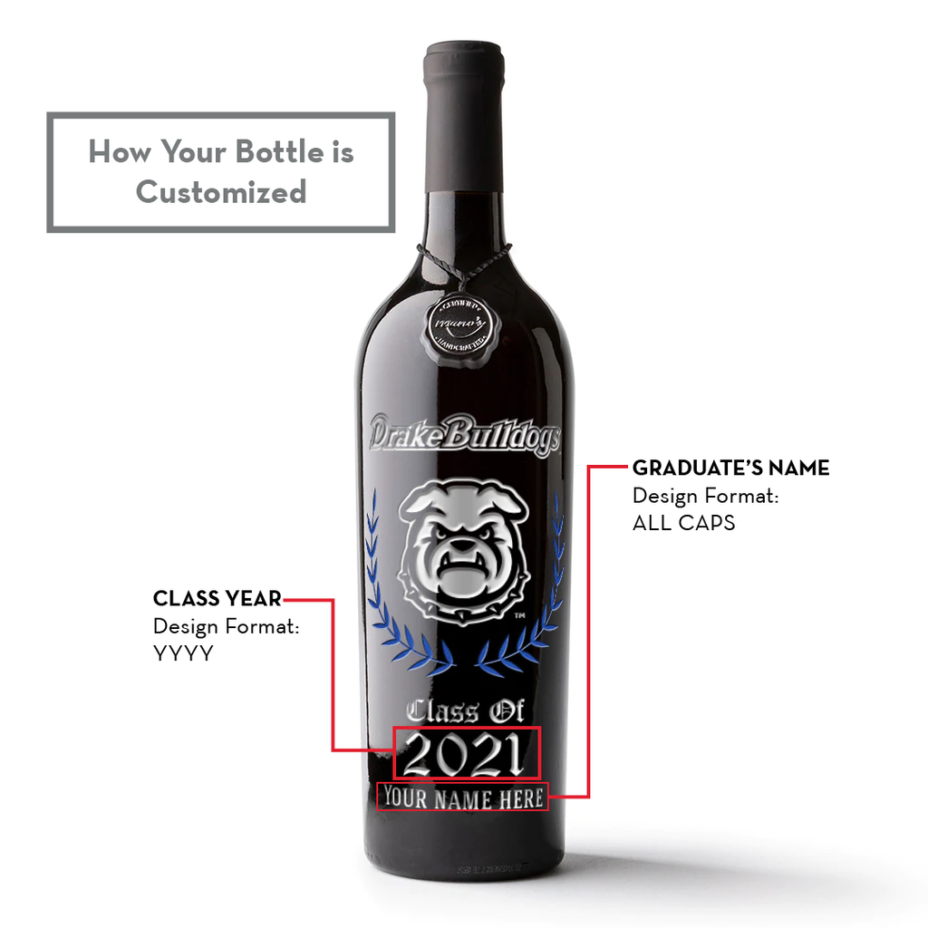 Drake University Custom Alumni Etched Wine