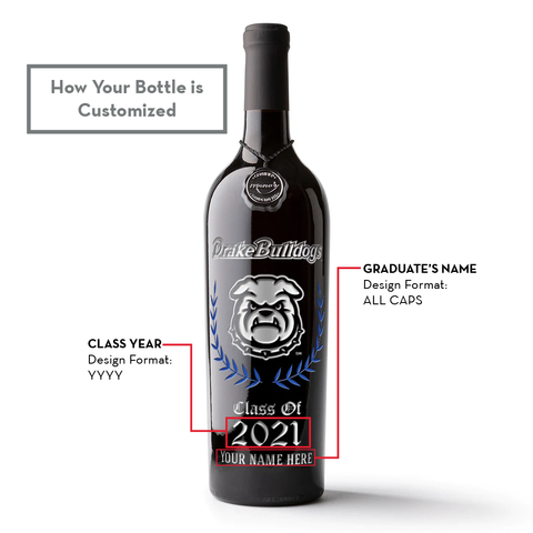 Drake University Custom Alumni Etched Wine