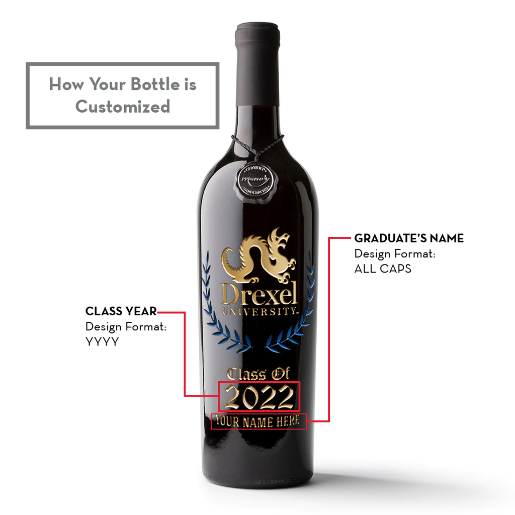 Drexel University Custom Alumni Etched Wine
