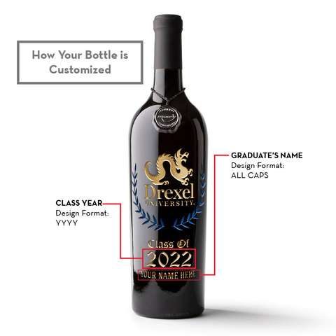 Drexel University Custom Alumni Etched Wine