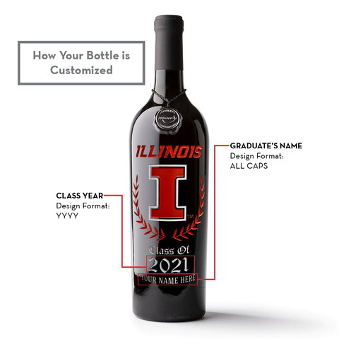 University of Illinois Custom Alumni Etched Wine