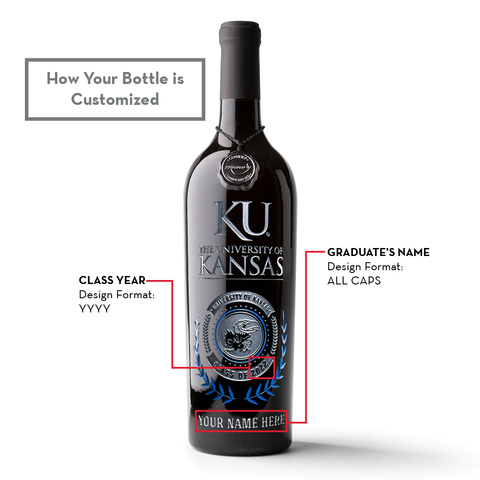 University of Kansas Custom Alumni Etched Wine Bottle
