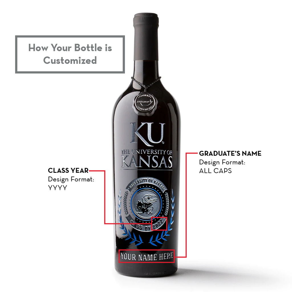 University of Kansas Custom Alumni Etched Wine Bottle