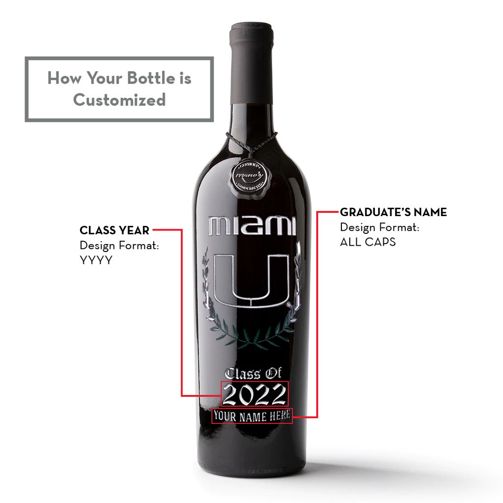 University of Miami Custom Alumni Etched Wine