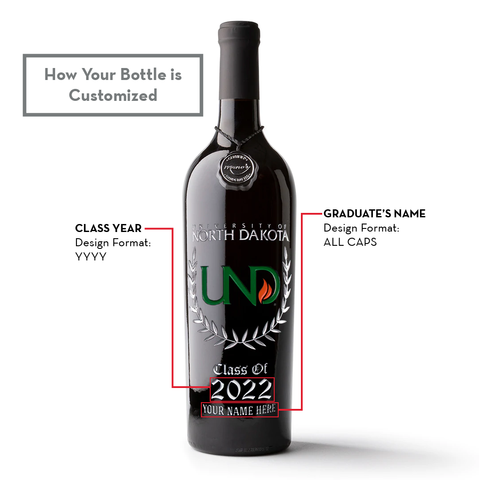University of North Dakota Custom Alumni Etched Wine