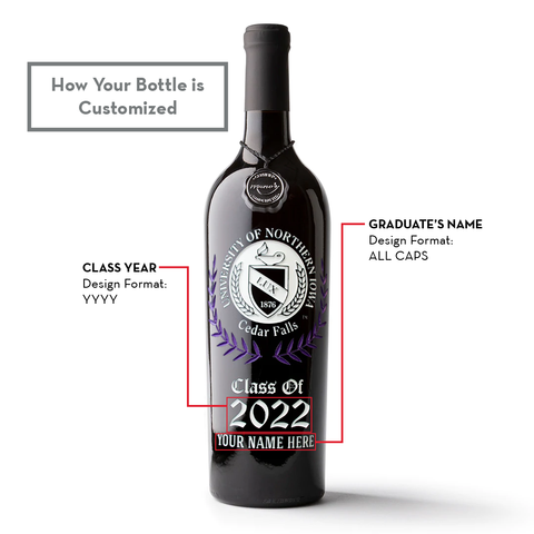 University of Northern Iowa Custom Alumni Etched Wine