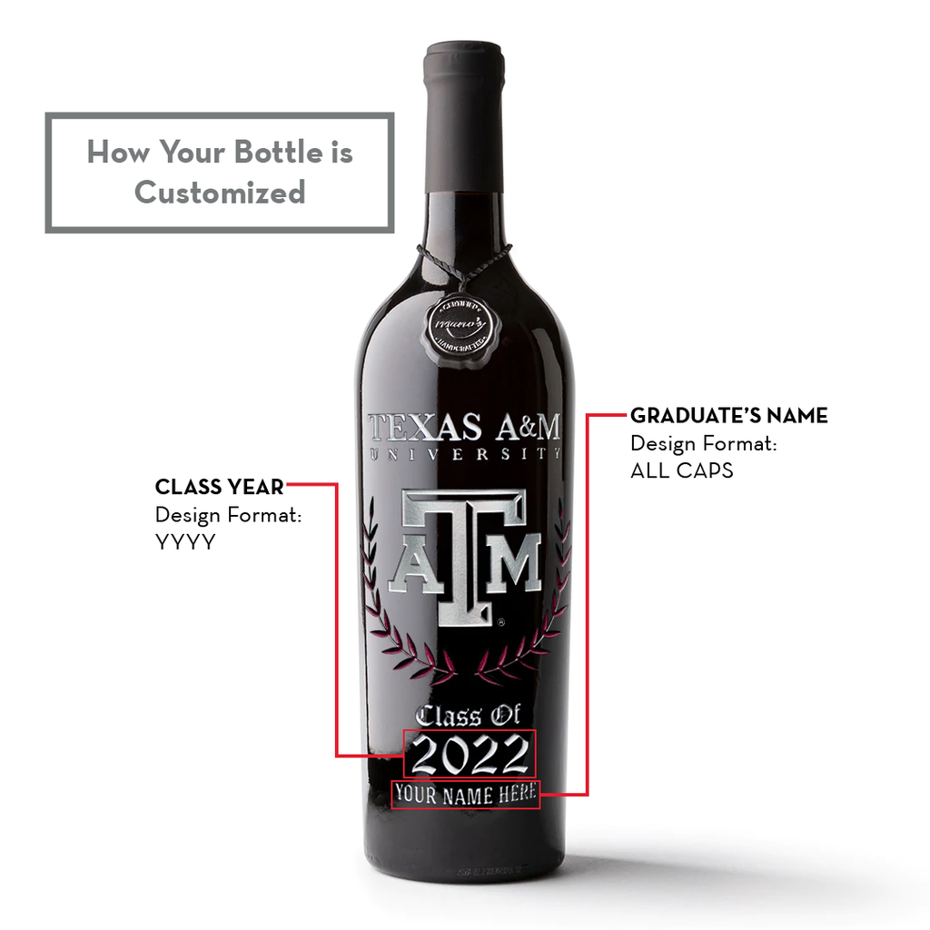 Texas A&M Custom Alumni Etched Wine