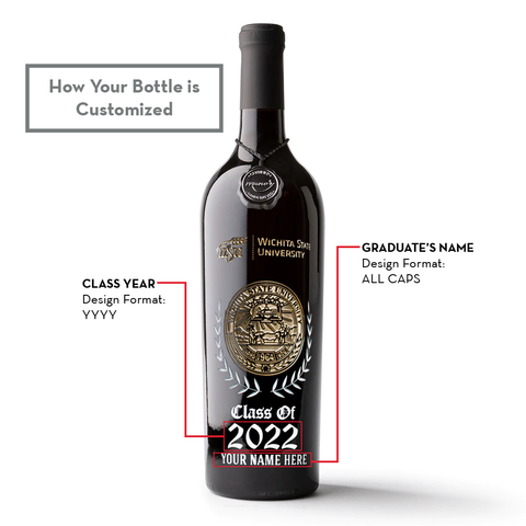 Wichita State University Custom Alumni Etched Wine Bottle