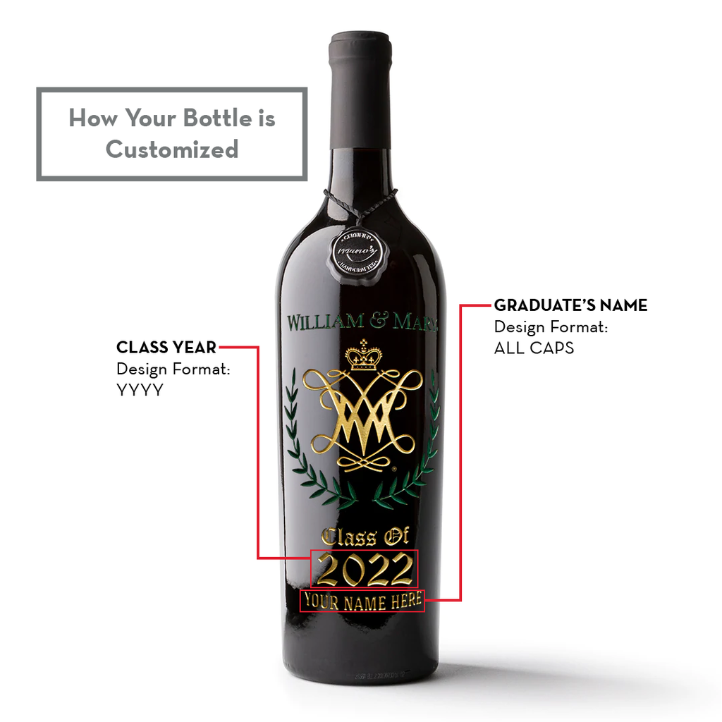 William & Mary Custom Alumni Etched Wine