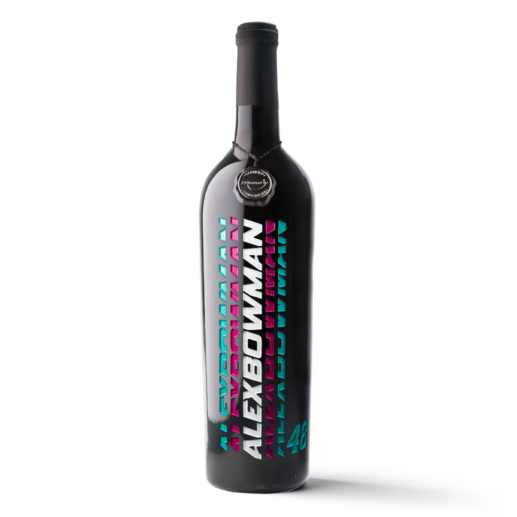 #48 Alex Bowman Etched Wine Bottle