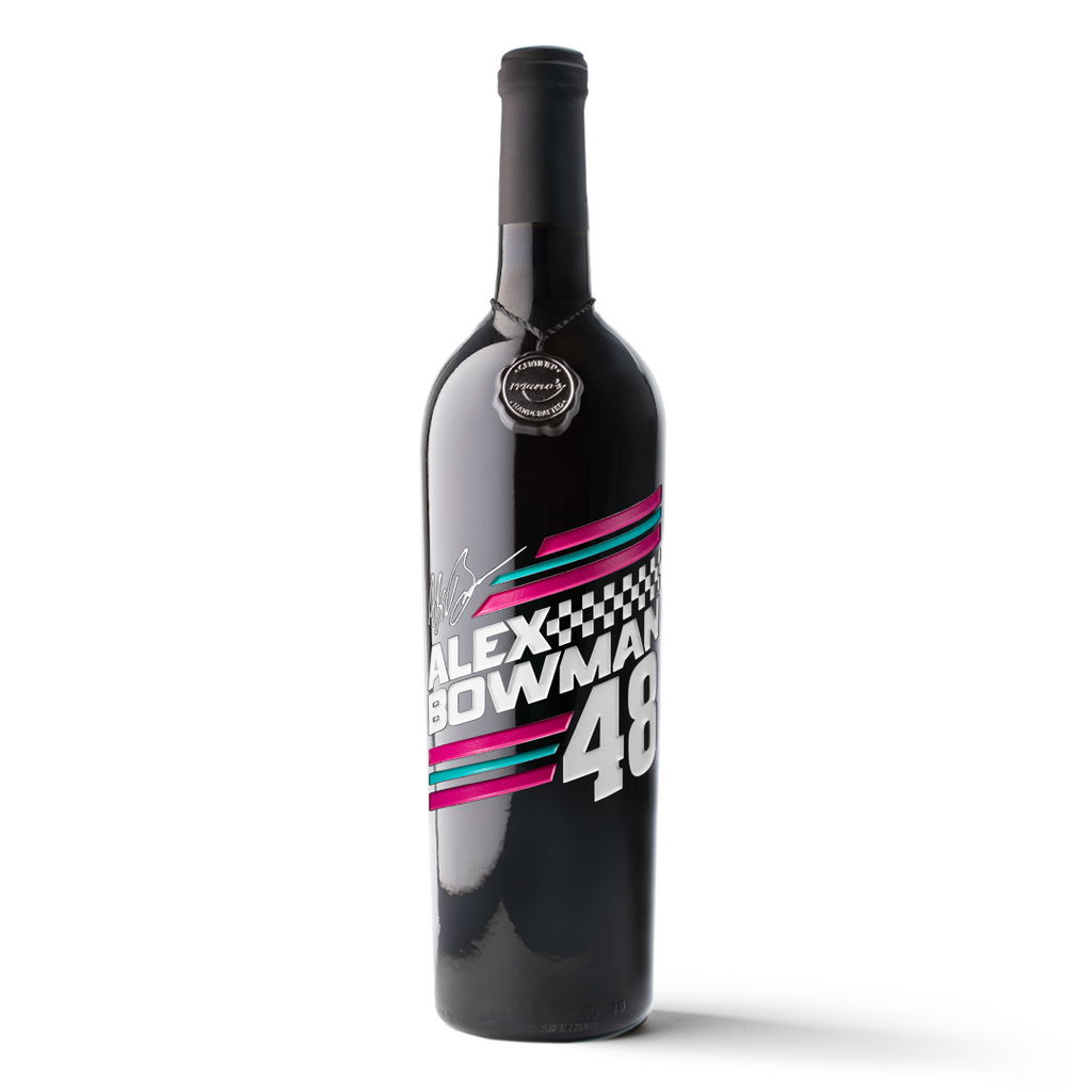 #48 Alex Bowman Race Stripes Etched Wine Bottle
