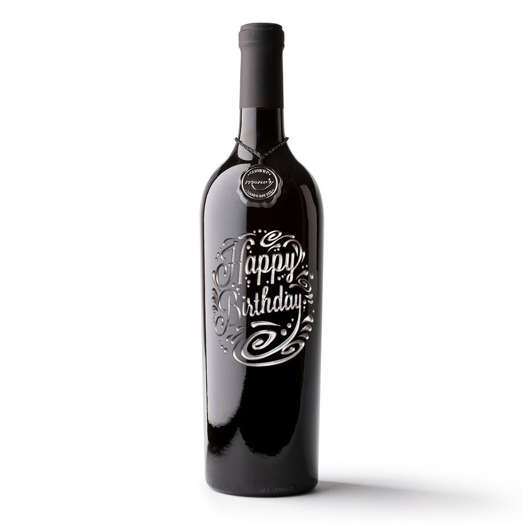 Birthday Circle Etched Wine Bottle
