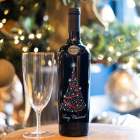 Merry Christmas Tree Etched Wine Bottle