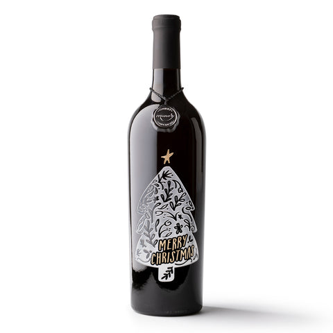 Merry Christmas Tree Etched Wine