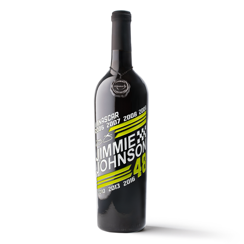 #48 Jimmie Johnson Championship Years Etched Wine Bottle