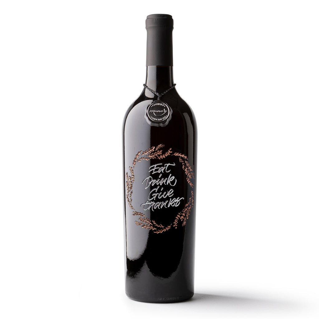 Eat, Drink, Give Thanks Etched Wine Bottle