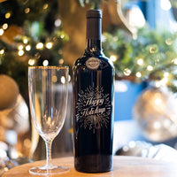 Happy Holidays Light Etched Wine Bottle