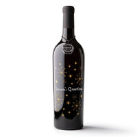 Season's Greetings Geometric Snowflake Etched Wine Bottle