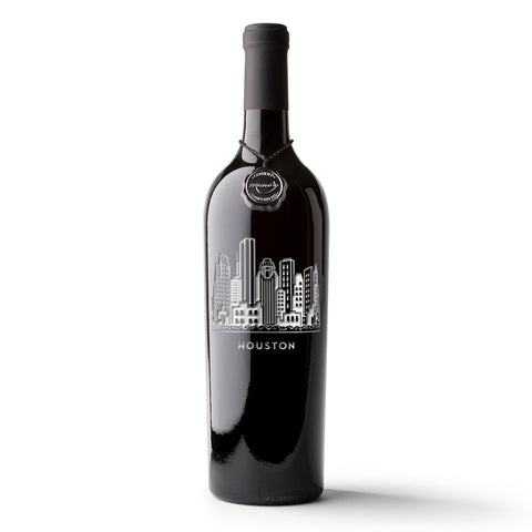 Houston Skyline Etched Wine Bottle