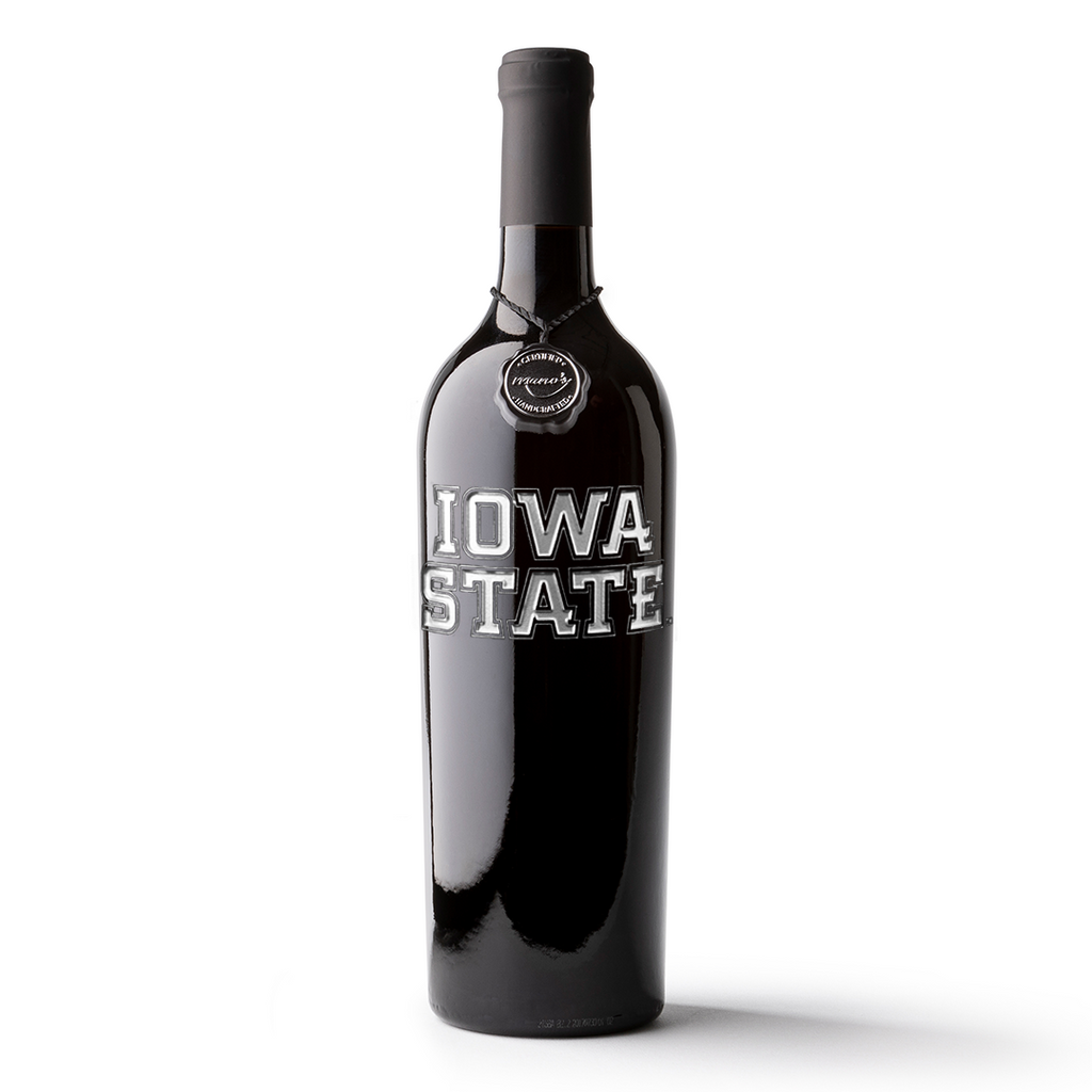 Iowa State University Logo Etched Wine Bottle