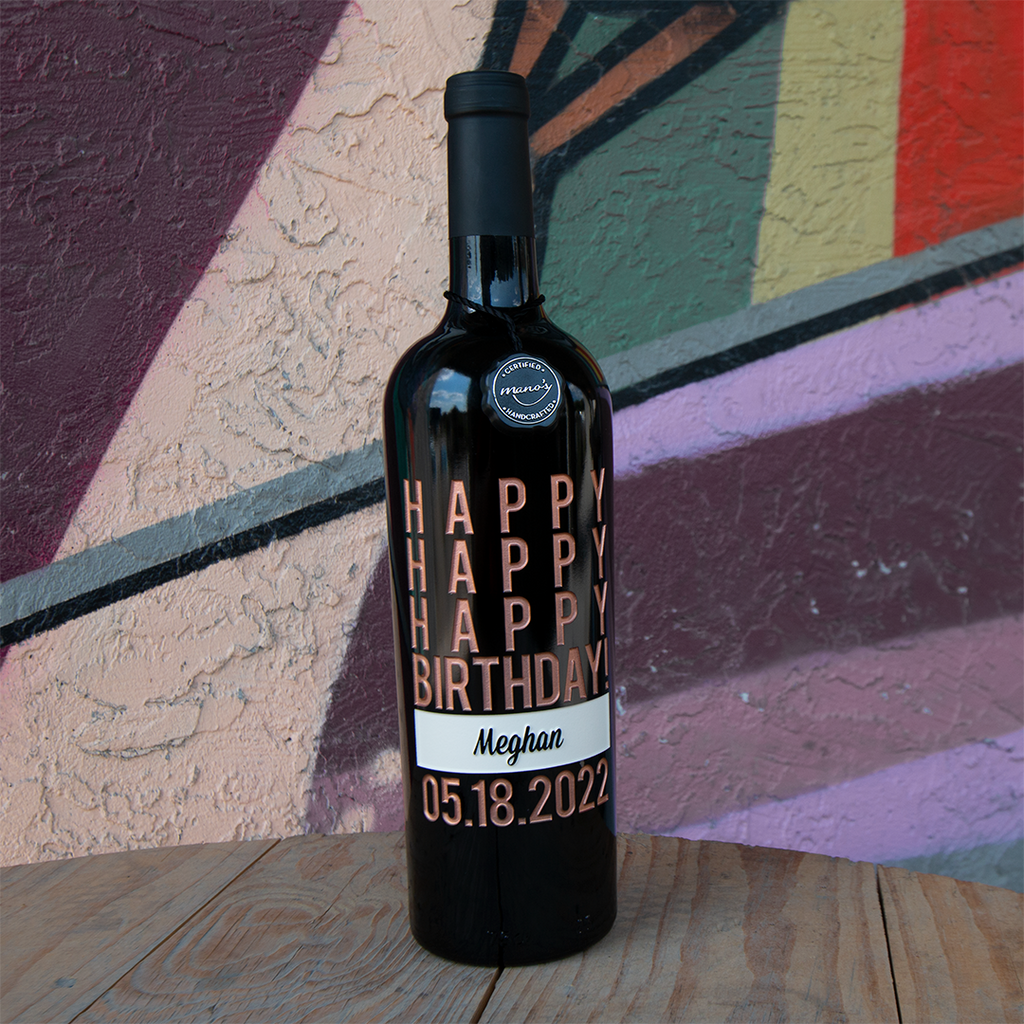 Happy Happy Birthday Custom Etched Wine Bottle