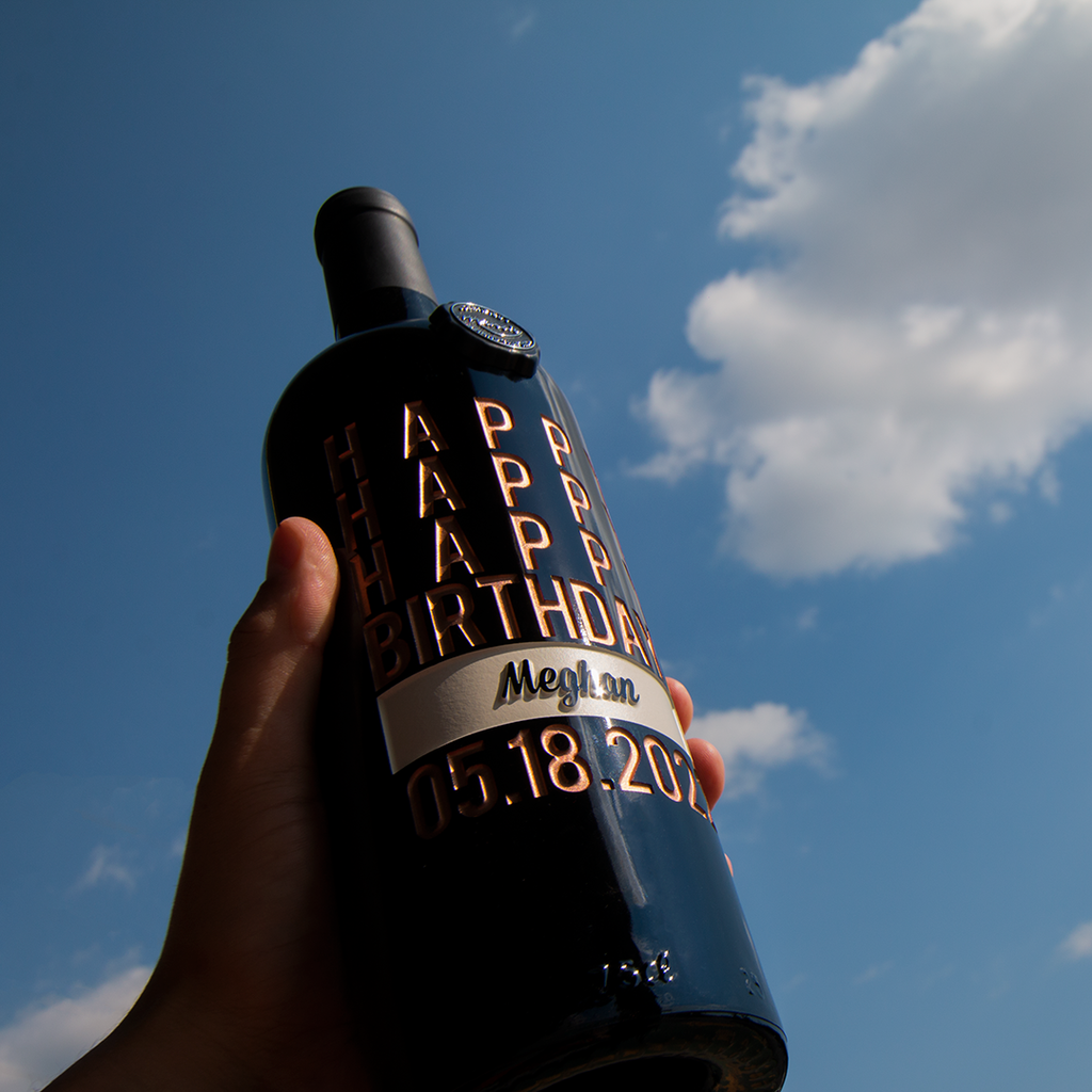Happy Happy Birthday Custom Etched Wine Bottle