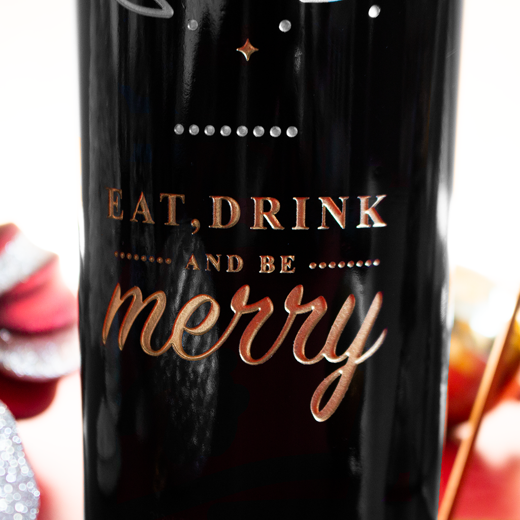 Eat, Drink, And Be Merry Etched Wine Bottle