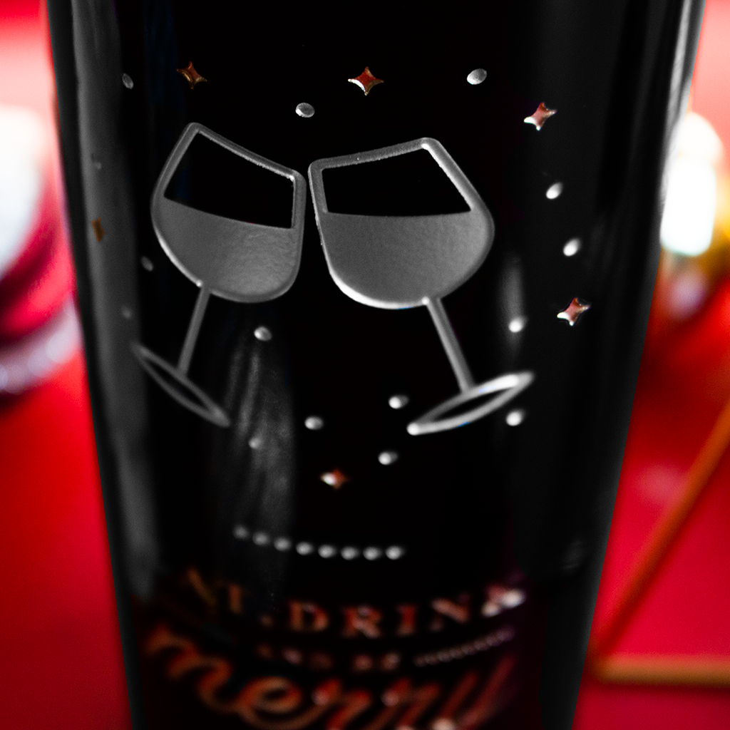 Eat, Drink, And Be Merry Etched Wine Bottle