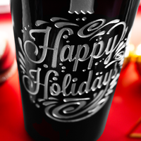 Happy Holidays Ornament Etched Wine Bottle