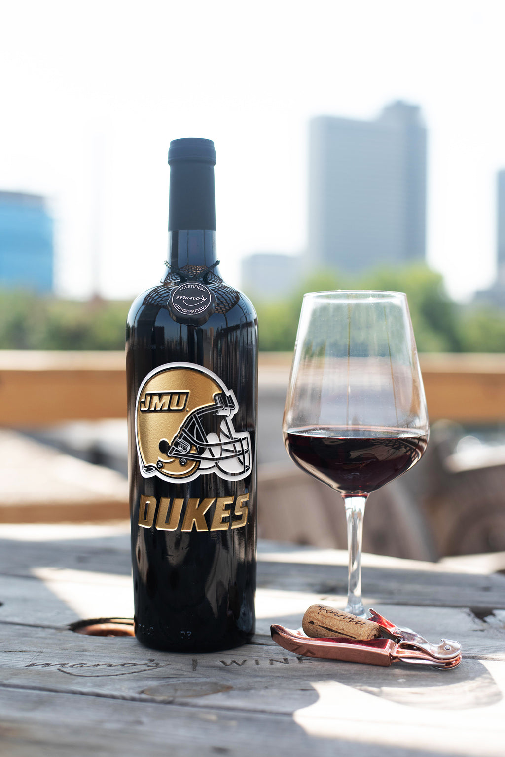 James Madison Football Etched Wine