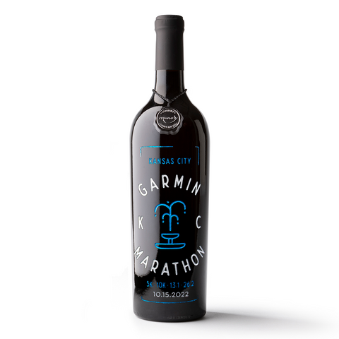 Kansas City 2022 Marathon Etched Wine Bottle