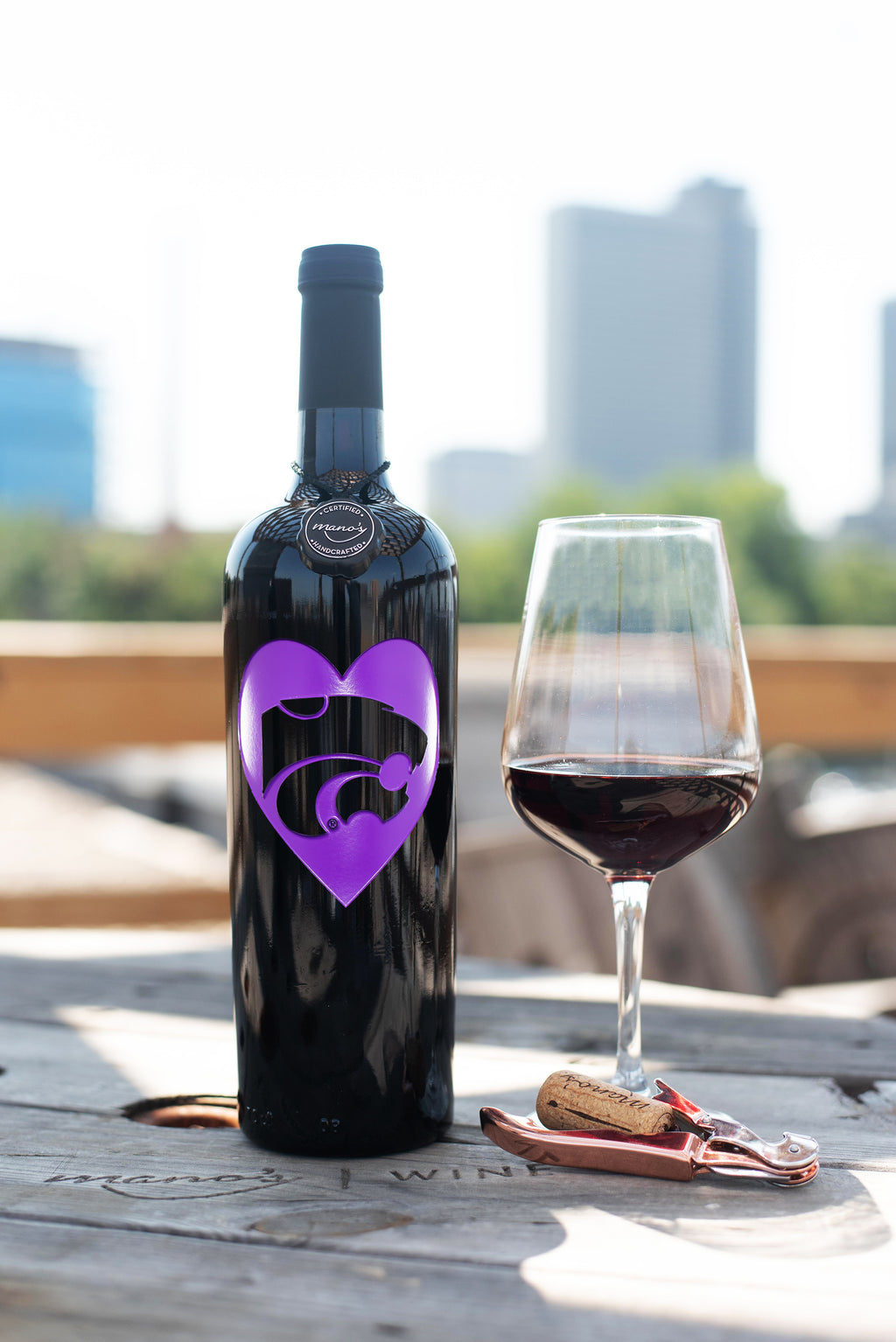Kansas State University Heart Etched Wine Bottle