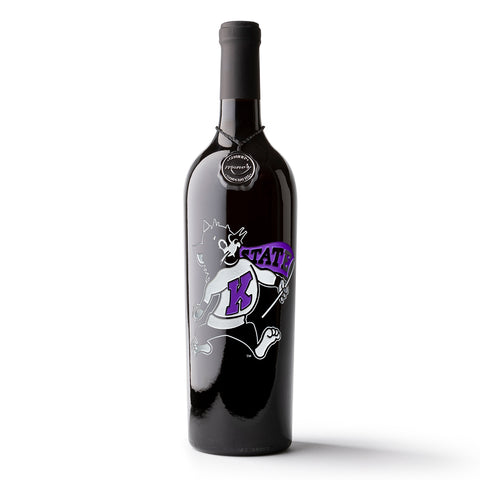 Kansas State University Willie the Wildcat Etched Wine Bottle