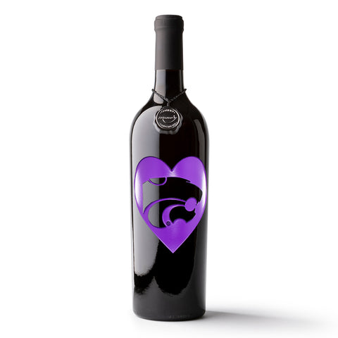 Kansas State University Heart Etched Wine Bottle
