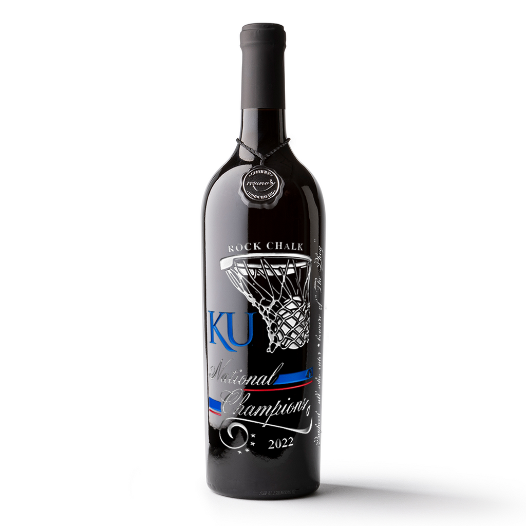 2022 KU Basketball National Champions Hoop Etched Wine
