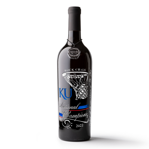 2022 KU Basketball National Champions Hoop Etched Wine