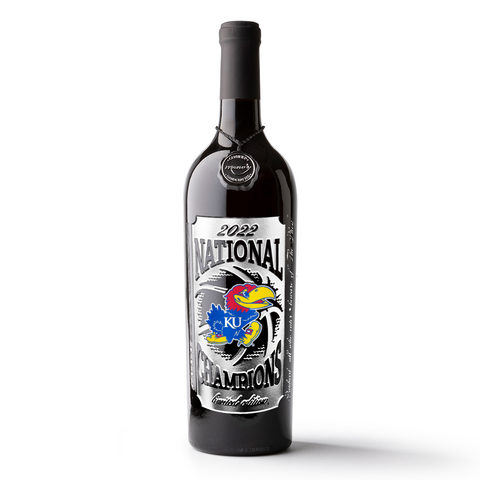 2022 KU Basketball National Champions Etched Wine