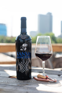 University of Kansas Jayhawk Basketball Etched Wine Bottle